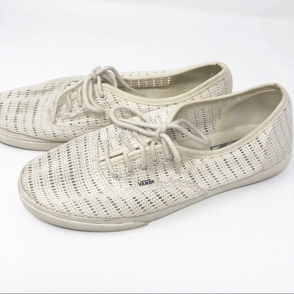 VANS | Cream Ivory Knit Lace Up Tie Sneakers Tennis Shoes Women’s Size 8 - Picture 5 of 13